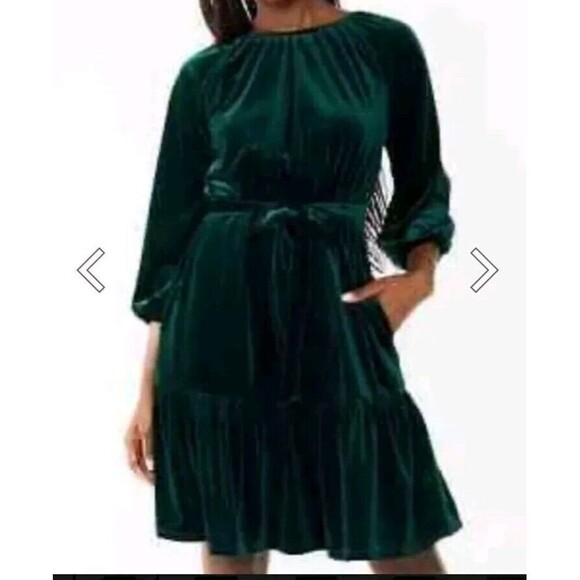 Draper James Dress For Women Size Medium Velvet Green Lined Pockets   B7 - Picture 1 of 14